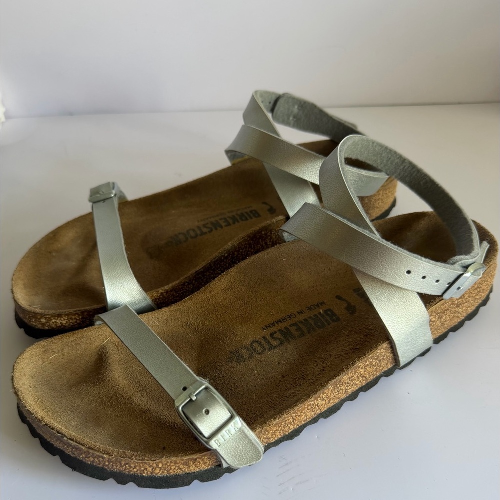 Birkenstock Women's Silver Strappy Cork Footbed Sandals